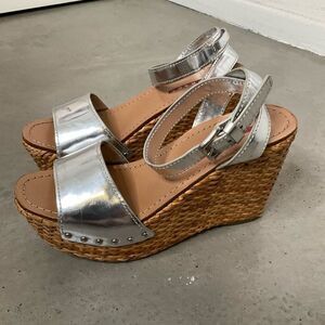 Prada Woven Metallic Wedges